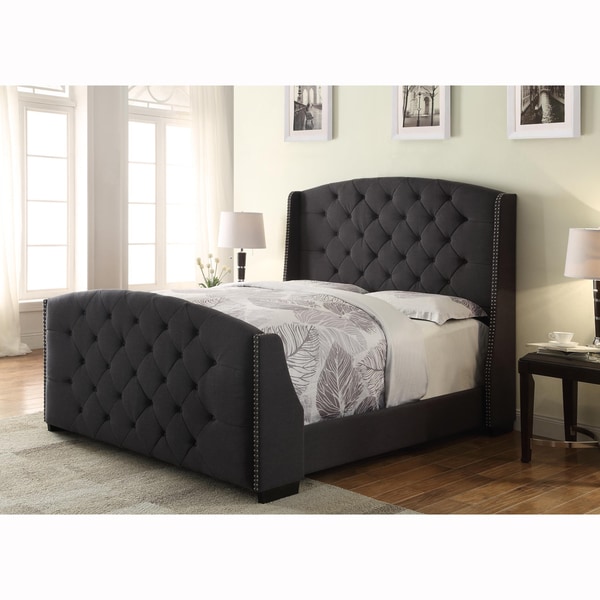 Wingback Button Tufted Dark Grey Queen Size Upholstered Bed - Free Shipping Today - Overstock ...