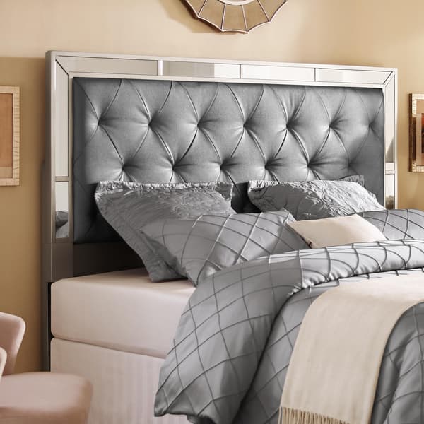 Silver King California King Size Upholstered Tufted Mirrored Headboard