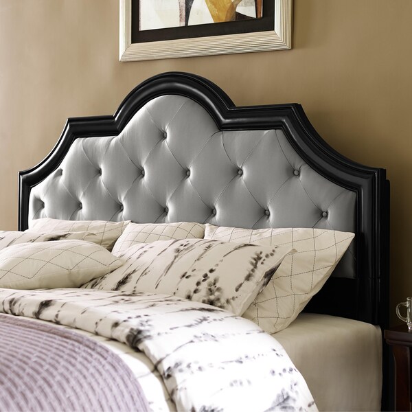 Black and Silver Queen/Full Size Upholstered Tufted Headboard ...