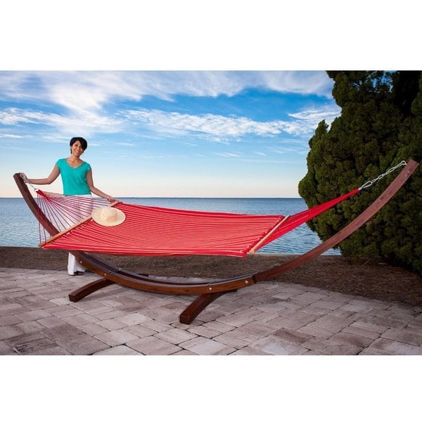 Prime Garden Sunbrella Fabric Hammock with 14-Foot Wood Arc Hammock Stand - Free Shipping Today ...