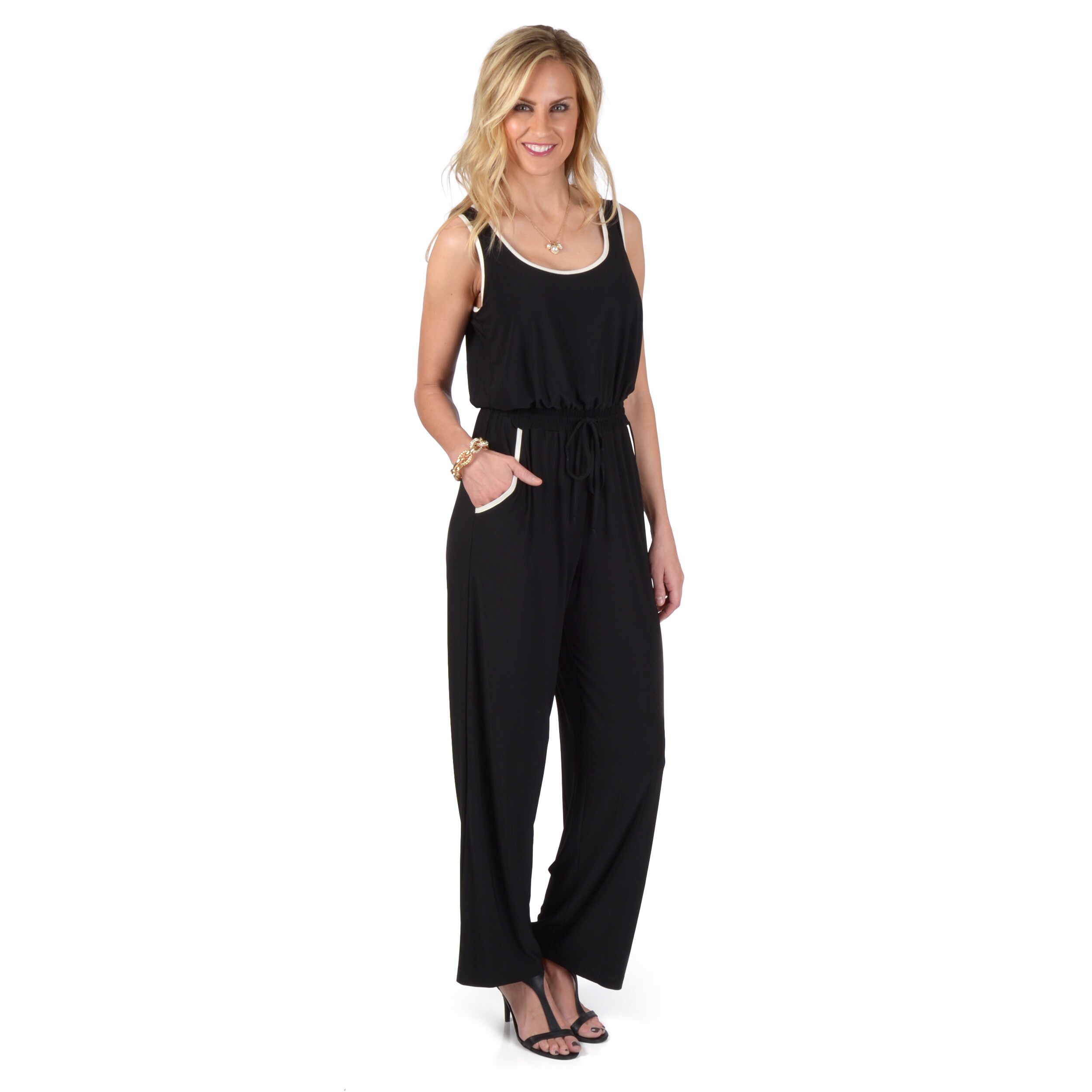 emma and michele sleeveless belted jumpsuit