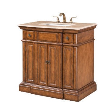 Silkroad Exclusive 36 inch Crema Marfil Marble Top Bathroom Vanity