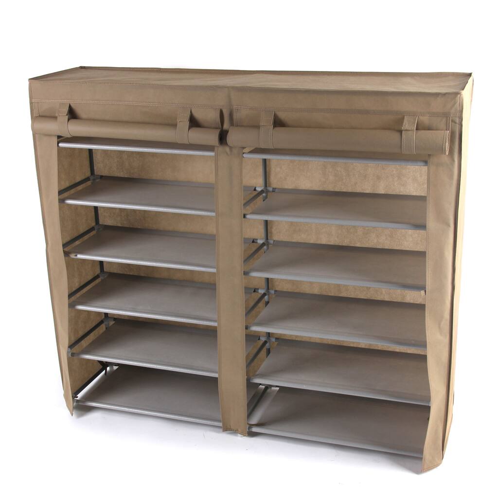 Beige Double 6-tier Shoe Rack