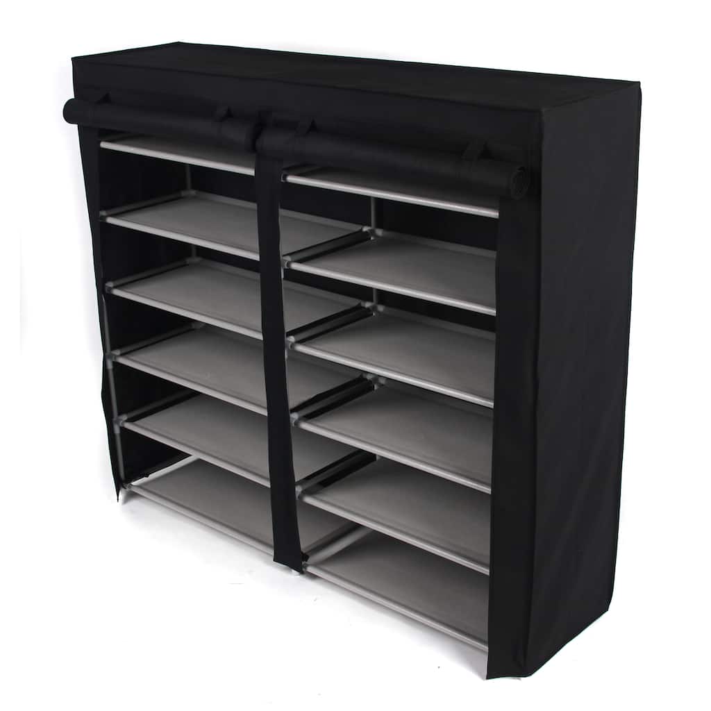Black Double 6-tier Shoe Rack