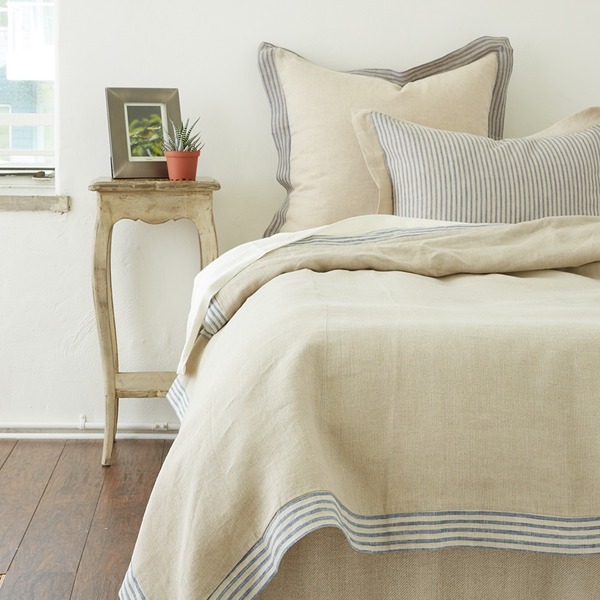 Shop Belle Tan Linen Duvet Cover With Stripe Flange On Sale