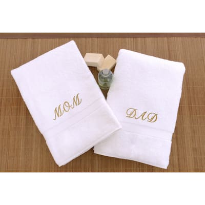 Authentic Hotel and Spa 2-piece 'Mom and Dad' Monogrammed Turkish Cotton Hand Towels