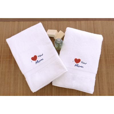 Authentic Hotel & Spa "I Love you Mom" Monogrammed Turkish Cotton Hand Towels - Set of 2