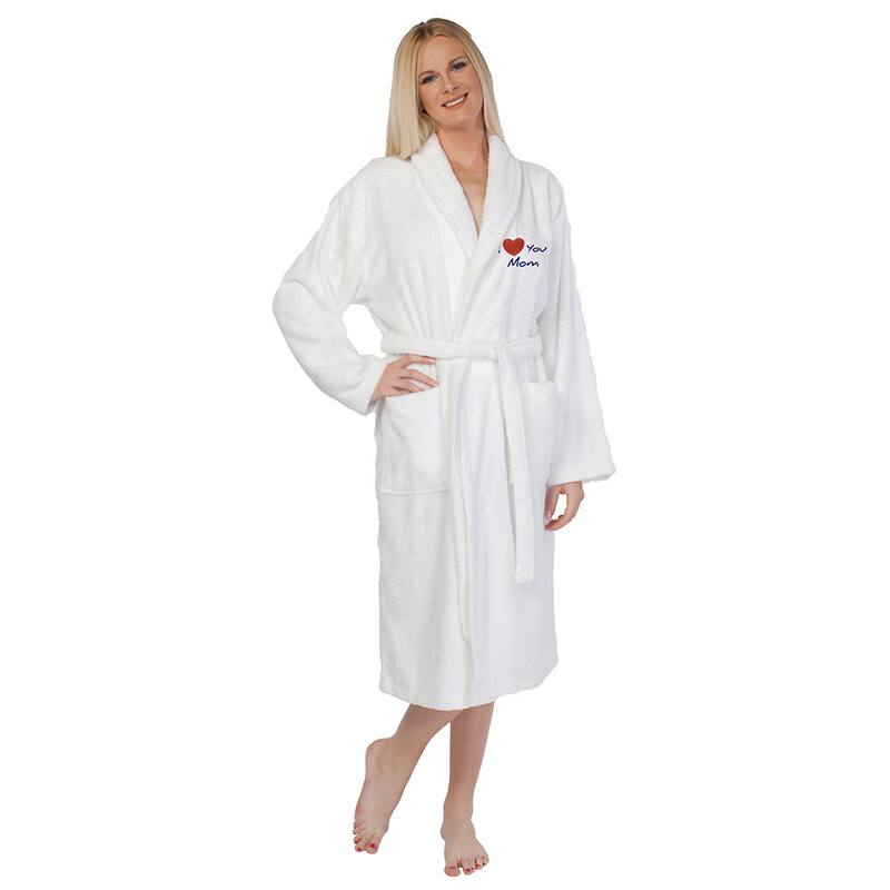 Authentic Hotel and Spa 'I Love You Mom' Monogrammed Terry Cloth Turkish Cotton Bath Robe