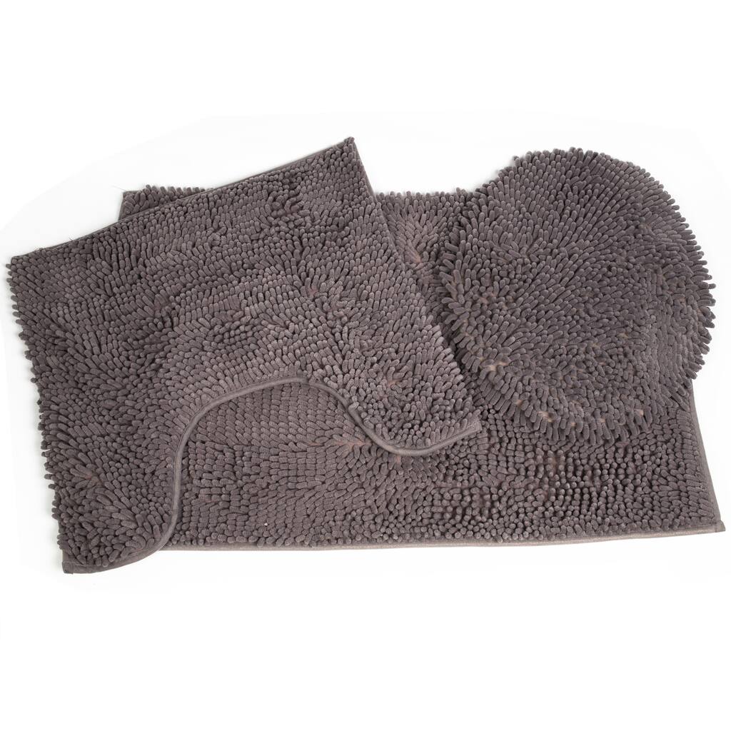 Chenille Noodle Bath Rug and Toilet Cover 3-piece Set