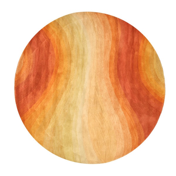 Hand-tufted Wool Orange Contemporary Abstract Desert Rug - 4' Round
