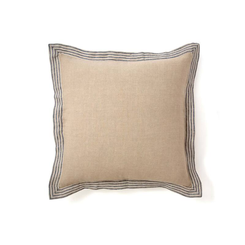 Belle Natural Linen Blue Stripe Sham - Euro Square