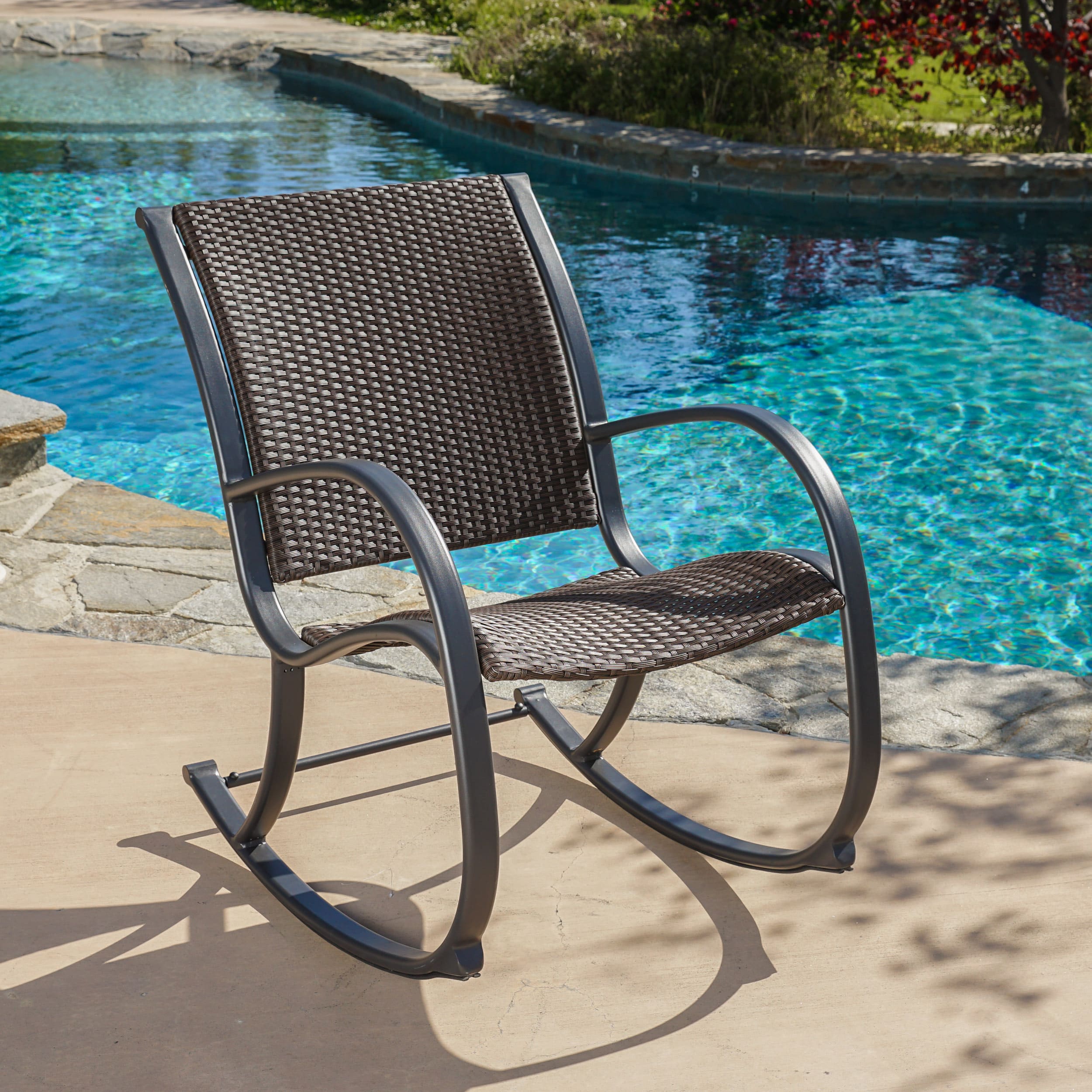Black and White Christopher Knight Home 304345 Muriel Outdoor Wicker Rocking Chair with Cushion