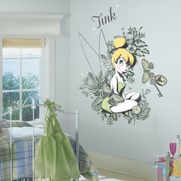 slide 2 of 2, Roommates Vintage Tinker Bell Mega Peel and Stick Giant Wall Graphix