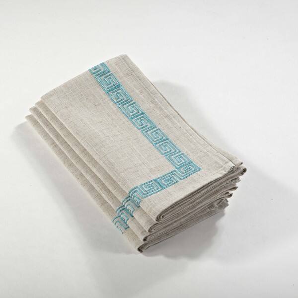 slide 1 of 4, Stitched Greek Key Design Napkin (Set of 4)