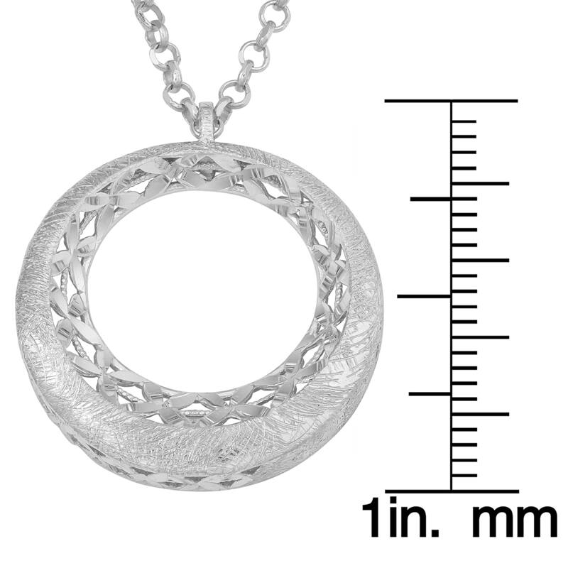Fremada Rhodium-plated Sterling Silver Diamond-cut Laser Etched Fancy Crescent Circle Adjustable Necklace
