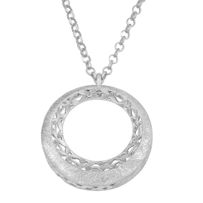 Fremada Rhodium-plated Sterling Silver Diamond-cut Laser Etched Fancy Crescent Circle Adjustable Necklace
