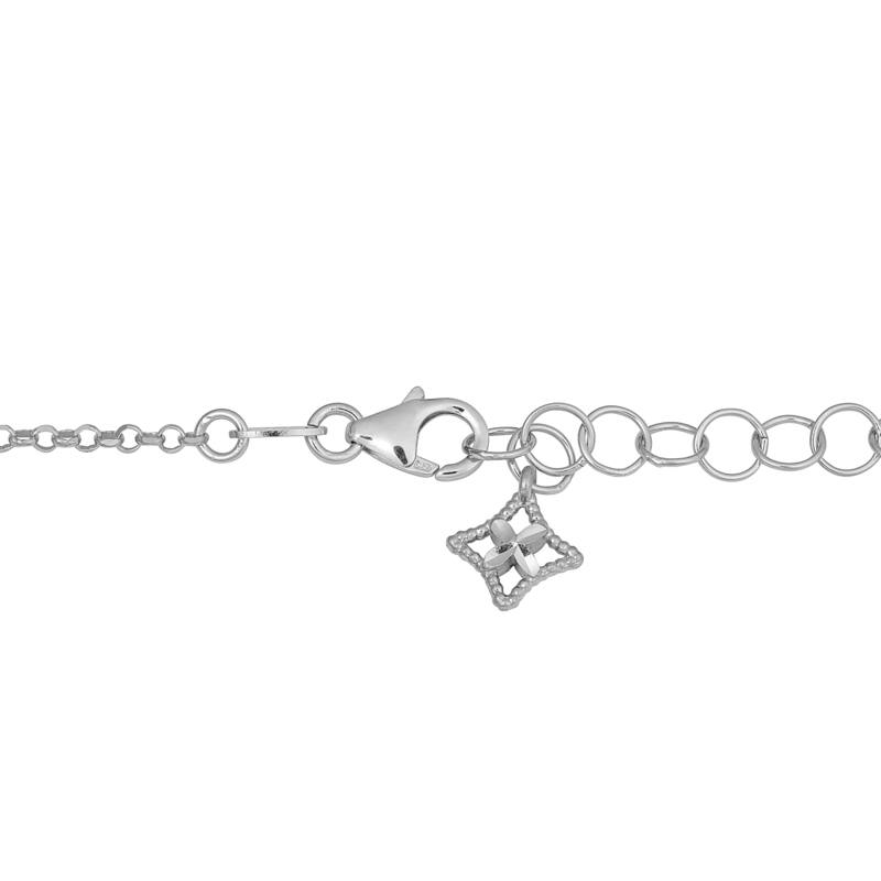 Fremada Rhodium-plated Sterling Silver Diamond-cut Laser Etched Fancy Crescent Circle Adjustable Necklace