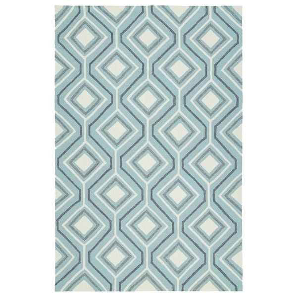 Indoor/Outdoor Handmade Getaway Light Blue Geo Rug - 9' x 12'