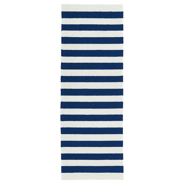 Indoor/Outdoor Handmade Getaway Navy Stripes Rug - 2' x 6'