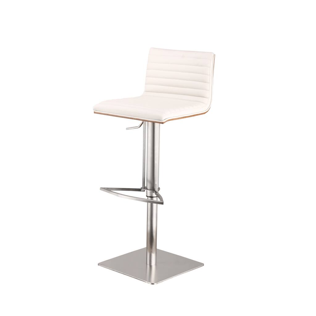 Armen Living Cafe Adjustable Brushed Stainless Steel White Barstool with Walnut Back