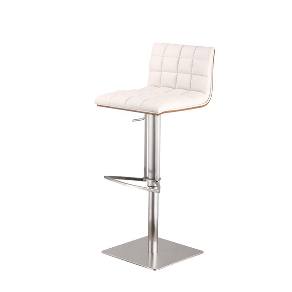 Armen Living Oslo Adjustable Brushed Stainless Steel White Barstool with Walnut Back