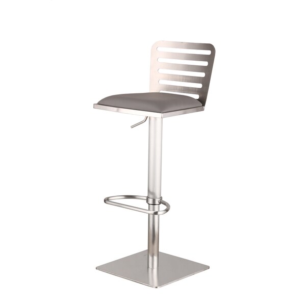 Armen Living Delmar Adjustable Brushed Stainless Steel Grey Barstool