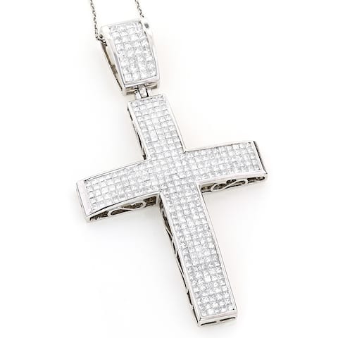 Luxurman 14k White Gold 7 1/2ct TDW Princess-cut Invisible-set Diamond Cross Necklace