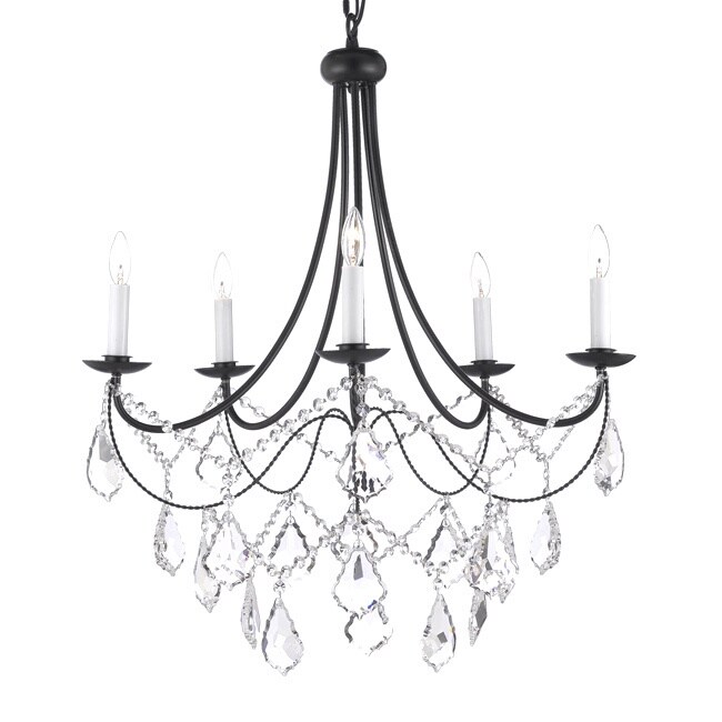 Versailles 5-light Wrought Iron and Crystal Chandelier (5-light Wrought Iron and Crystal Chandelier) - Chandeliers For Bedrooms by Overstock.com