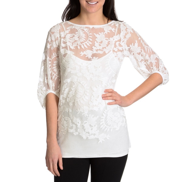 Shop Chelsea & Theodore Women's Lace Top with Cami - Free Shipping On ...