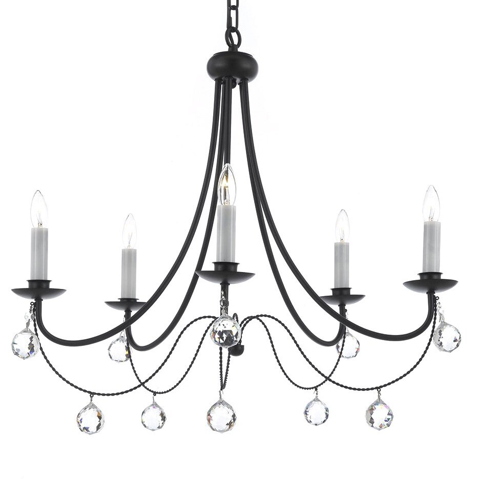 Versailles 5-Light Wrought Iron Chandelier with 40mm Faceted Crystal Balls (w/ crystal) - Chandeliers For Bedrooms by Overstock.com