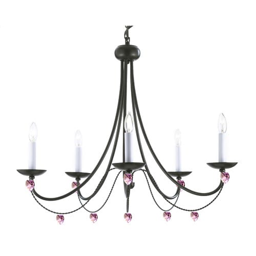 Versailles 5-Light Wrought Iron Chandelier with Pink Crystal Hearts (w/ crystal) - Chandeliers For Bedrooms by Overstock.com