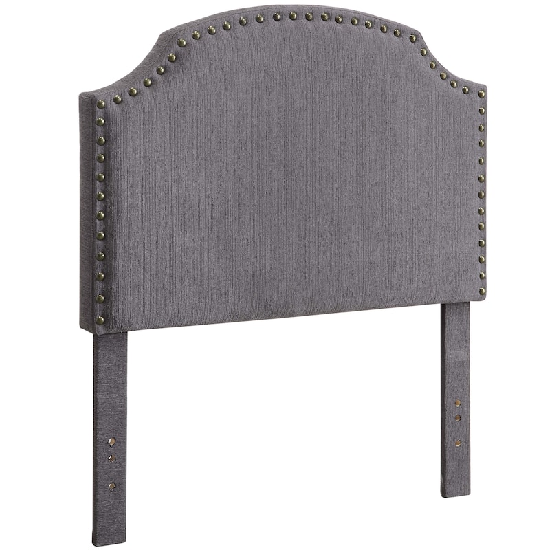 Emira Transitional Grey Adjustable Flax Upholstered Nailhead Headboard by Furniture of America