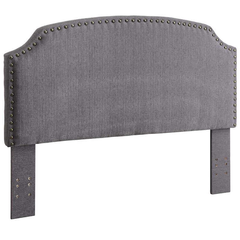 Emira Transitional Grey Adjustable Flax Upholstered Nailhead Headboard by Furniture of America