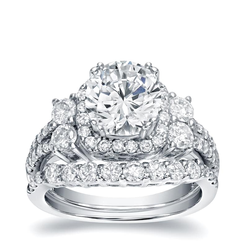 Auriya 14k Gold 2 1/3ctw Unique Halo Diamond Engagement Ring Set