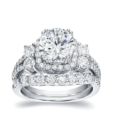 Auriya 14k Gold 2 1/3ctw Unique Halo Diamond Engagement Ring Set