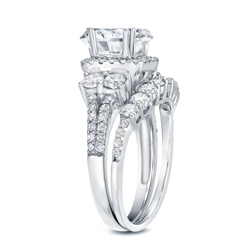 Auriya 14k Gold 2 1/3ctw Unique Halo Diamond Engagement Ring Set