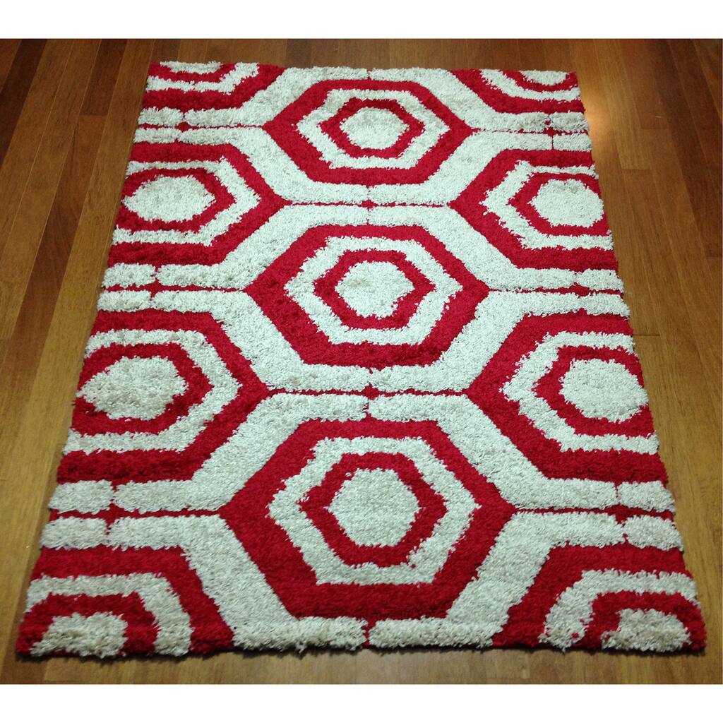 Modern Geometric Red Shag Area Rug