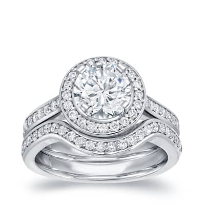 Auriya 14k Gold 1 1/2ctw Diamond Halo Engagement Ring Set