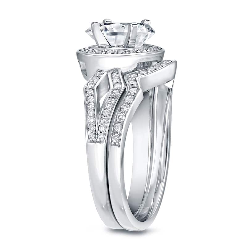 Auriya 14k Gold 1 2/5ctw Modern Split-shank Diamond Halo Engagement Ring Set