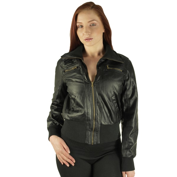 Excelled Womens Leather Zip front Scuba Jacket