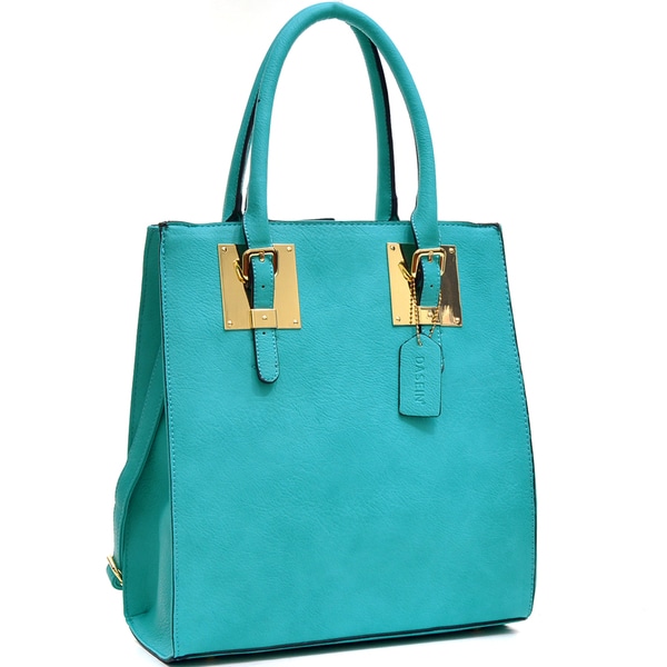 Dasein Structured Faux Leather Tote Bag with Gold-Tone Accent