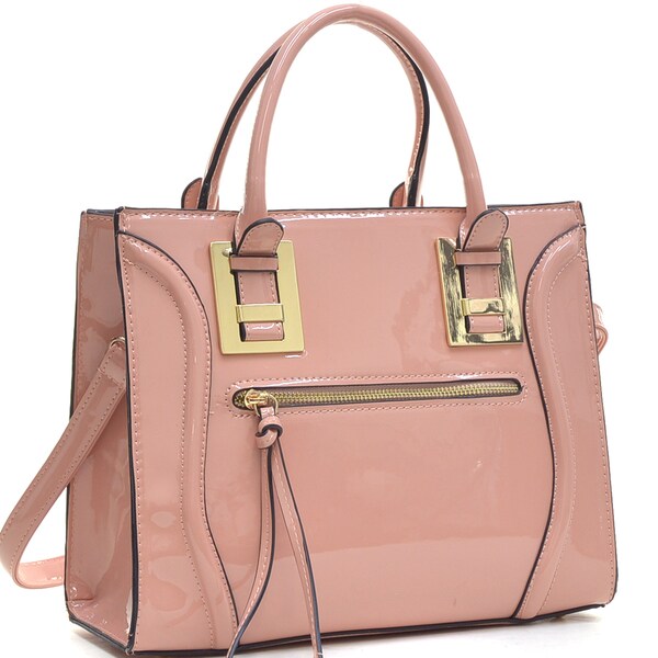 Shop Dasein Structured Faux Patent Leather Satchel with Zipper Front ...