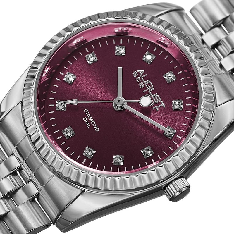 August Steiner Women's Quartz Diamond Markers Stainless Steel Pink Bracelet Watch