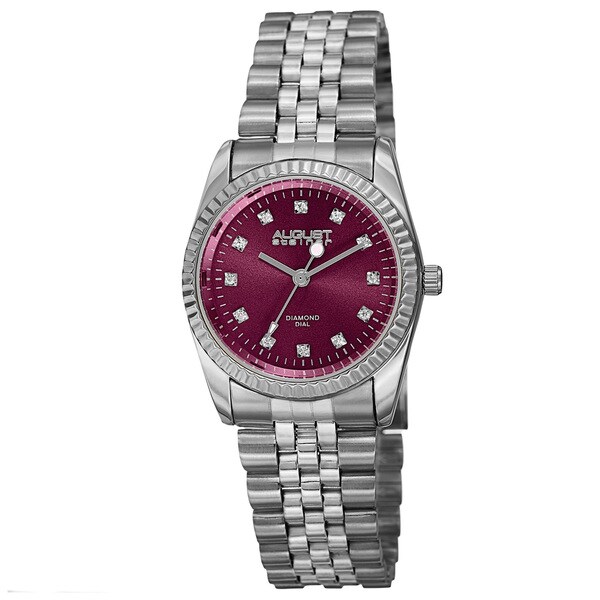 August Steiner Women's Quartz Diamond Markers Stainless Steel Pink Bracelet Watch with FREE Bangle