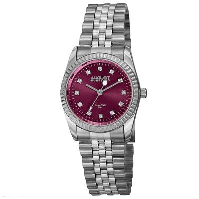 August Steiner Women's Quartz Diamond Markers Stainless Steel Pink Bracelet Watch