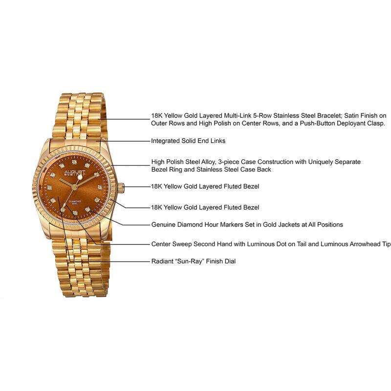 August Steiner Women's Quartz Diamond Markers Stainless Steel Bracelet Watch