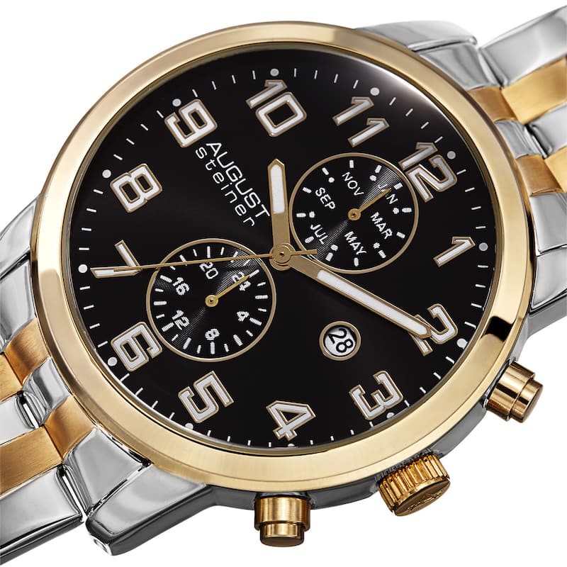 August Steiner Men's Swiss Quartz Multifunction Dual-Time Stainless Steel Two-Tone Bracelet Watch