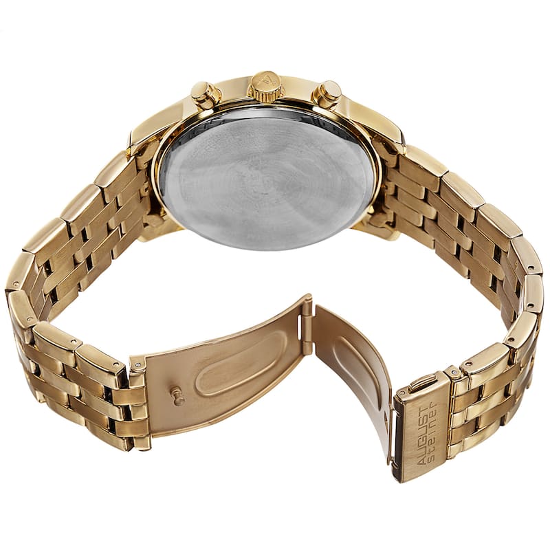 August Steiner Men's Swiss Quartz Multifunction Dual-Time Stainless Steel Gold-Tone Bracelet Watch
