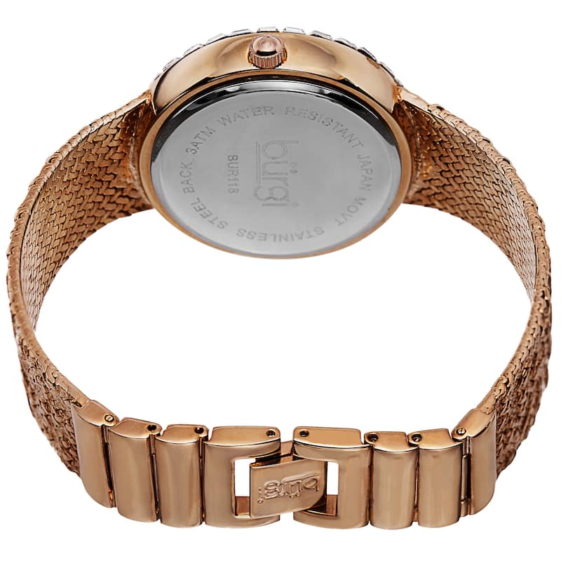 Burgi Women's Floating Crystals Quartz Brass Rose-Tone Bracelet Watch