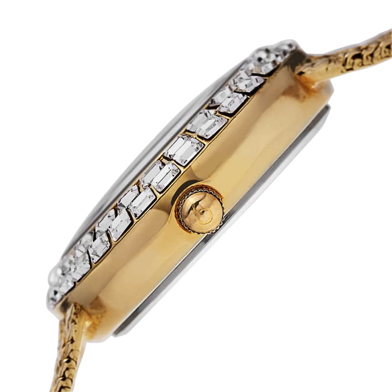 Burgi Women's Floating Crystals Quartz Brass Gold-Tone Bracelet Watch